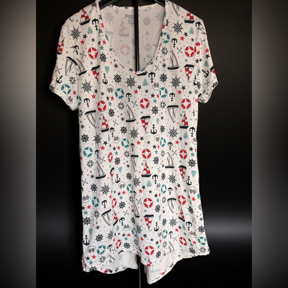 Yarn and Sea Nautical Print White Nightgown Size Small